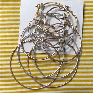 Set of 5 pairs of hoops gold rose silver new